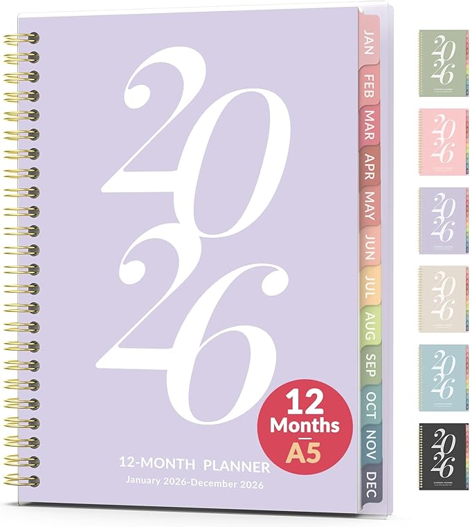 2026 Planner Weekly and Monthly, Jan - Dec 2026, 6.3" x 8.4”, Small Agenda Planner for Women, Aesthetic Calendar Planner with Spiral Bound, Month Tab, Flexible Cover for School, Office (A5, Purple)