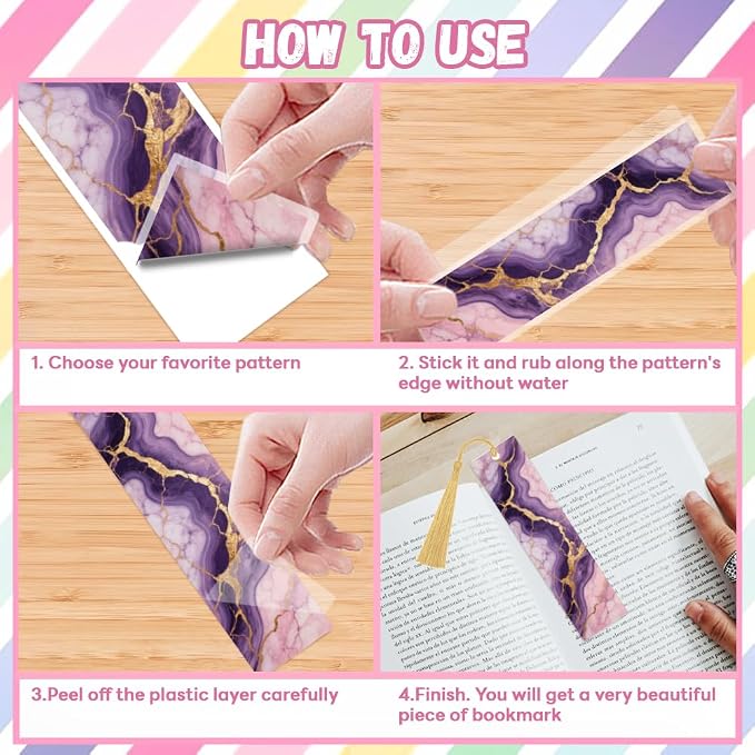 Peacoblue 30pcs UV DTF Bookmarks Transfer Stickers Wraps Marble Pattern for Women Men Reading, Waterproof Bookmarkers Decal(No Blank Bookmarks) for Acrylic Plastic Metal Blank Bookmark