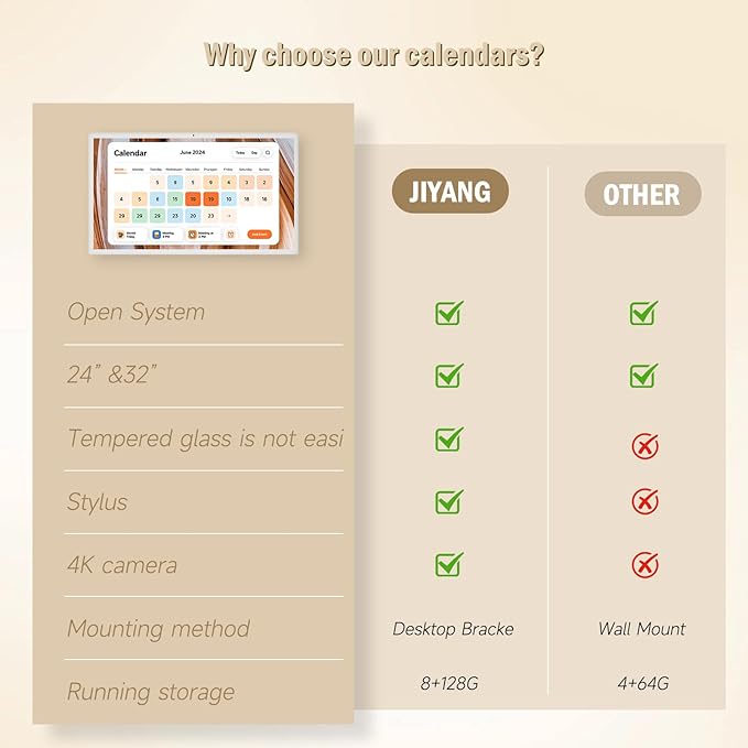 23.8 inch Digital Calendar,electronic digital wall touch screen smart calendar with Google Play Multi-calendar Sync for planner&personal organizers Wall/Desk Stand