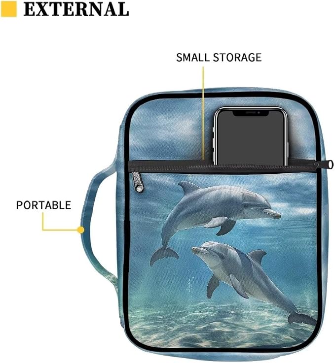 Coldinair Dolphin Bible Covers for Women Men Kids Bible Case with Bookmark Large Carrying Book Case Church Bag Bible Protective with Pocket and Zipper