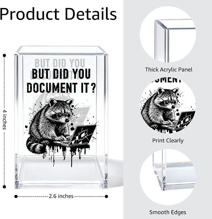 But Did You Document It Acrylic Cosmetic Organizer Pen Holder, Funny Acrylic Desk Holder Cup for Pen Pencil, Sarcastic Office Gifts for Coworker Mentor, Humorous Gifts for Racoon Lover Staff