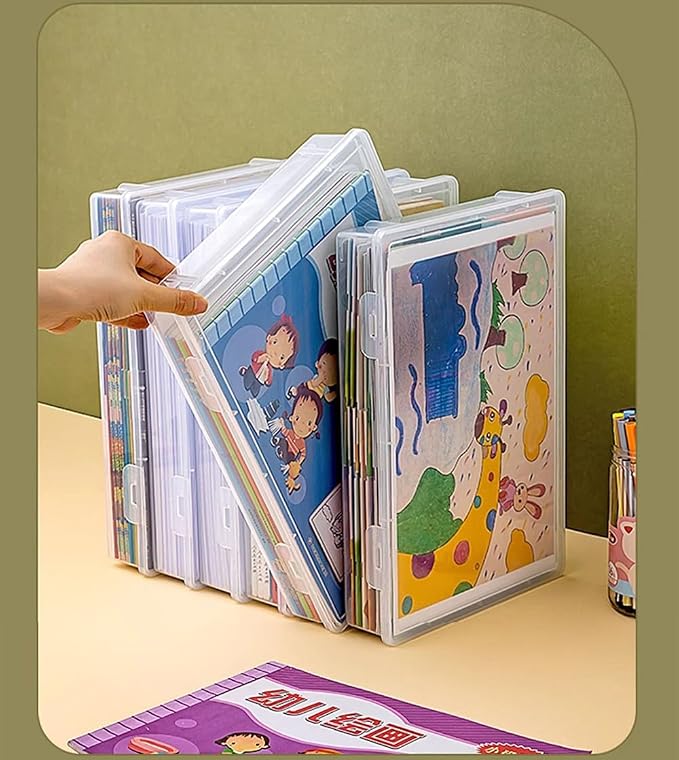 Clear Plastic File Storage Boxes with Lids for Files,Stackable File Box,File Portable Paper Case,Containers for Organizing Paper, Letters, Documents, Art Supplies (Clear-A3+A4)