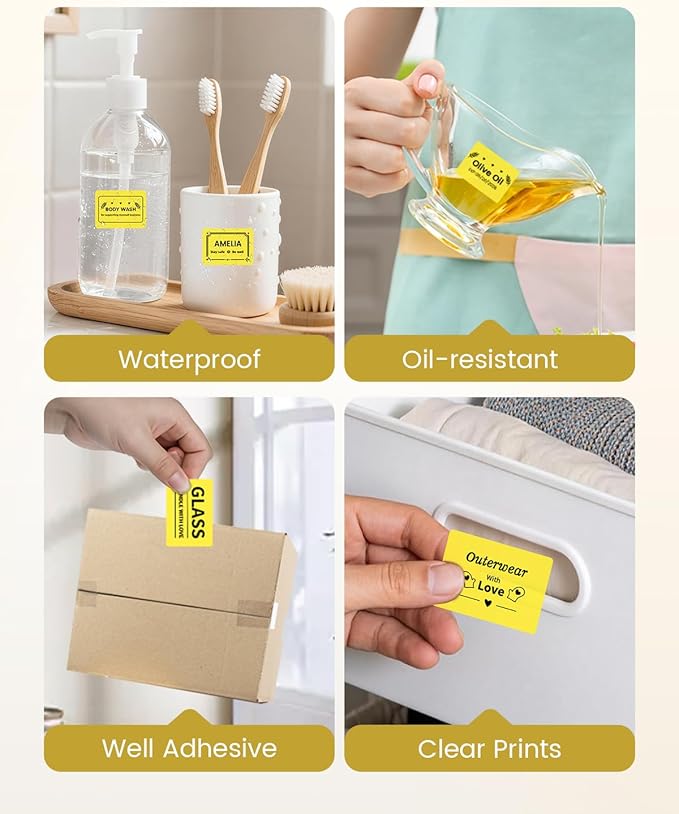 Phomemo Labels M110 -Sticker Labels for M110/M100/M220/M221/M108 Label Printer,1.57"x1.18"(40x30mm), 230 Labels, for Small Business, Home, Office, Black on Yellow
