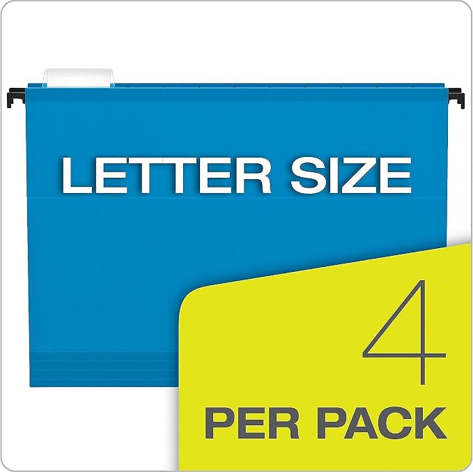 Pendaflex SureHook Reinforced Extra Capacity Hanging Pockets, Letter Size, Assorted Colors, 4/PK (09213)