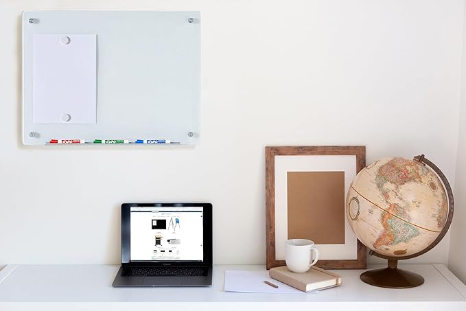 Audio-Visual Direct Magnetic White Glass Dry-Erase Board Set - 3' x 2' - Includes Magnets, Hardware & Marker Tray