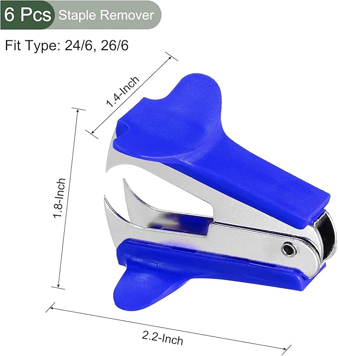 YOKIVE 6 Pcs Staple Remover, Mini Puller Steel Jaw | Staples Removal Great for Office Home Desktop (Blue)