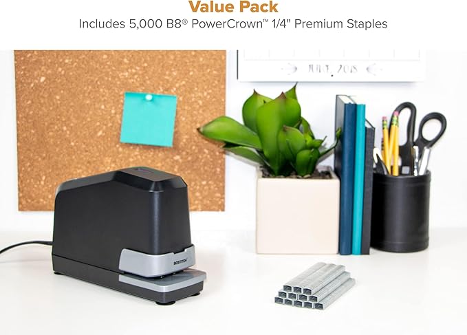 Bostitch Office Impulse Heavy Duty Electric Stapler Value Pack, 45 Sheet Capacity, Includes 5,000 Staples & Staple Remover, No-Jam, Faster Stapling, Black