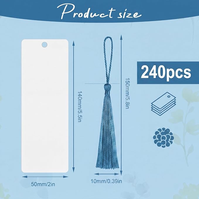 Fumete 60 Pcs Sublimation Blank Bookmark Heat Transfer Metal Aluminum 2026 Graduation Gifts DIY Graduation Bookmark with Hole and Colorful Tassels for Grad Gifts Birthday Wedding