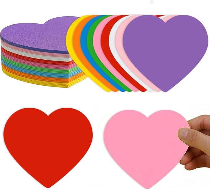72 Pcs 5.5 Inch Large Heart Paper Cutouts, 9-Color Assorted Heart Shape Die Cut for Bulletin Board Decor,Classroom Wall, Valentine's Day, Mother's Day Decorations, Teacher School Supplies, DIY Crafts
