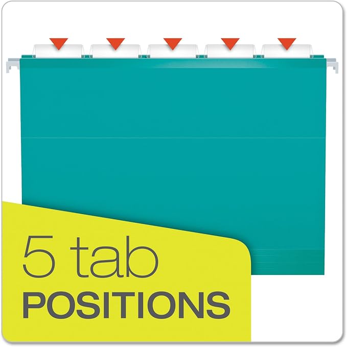 Pendaflex Reinforced Hanging File Folders, Letter Size, Aqua, 1/5 Cut, 25/BX (4152 1/5 AQU)