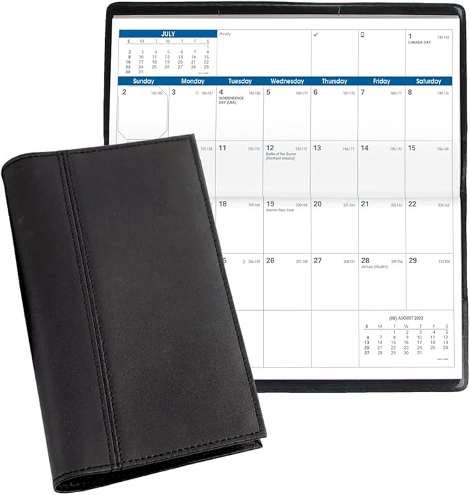 Quo Vadis 2024 Visoplan - Monthly Planner - 12 Months, Jan. to Dec. - 6 3/4 x 3 1/2" - Smooth Leather Chelsea Black - Pocket Calendar Organizer