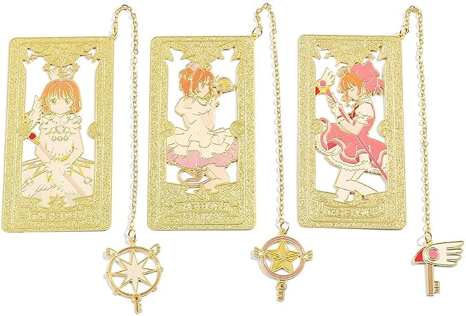 Card Captor Anime Metal Book Mark- Pink Sakura Hollow Out Metal Bookmarks Gift for Girl Book Lovers Anime Fans Collection Christmas Valentine Ideal Marker for Reading Stationery (3 Style)