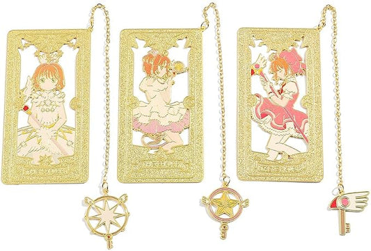 Card Captor Anime Metal Book Mark- Pink Sakura Hollow Out Metal Bookmarks Gift for Girl Book Lovers Anime Fans Collection Christmas Valentine Ideal Marker for Reading Stationery (3 Style)