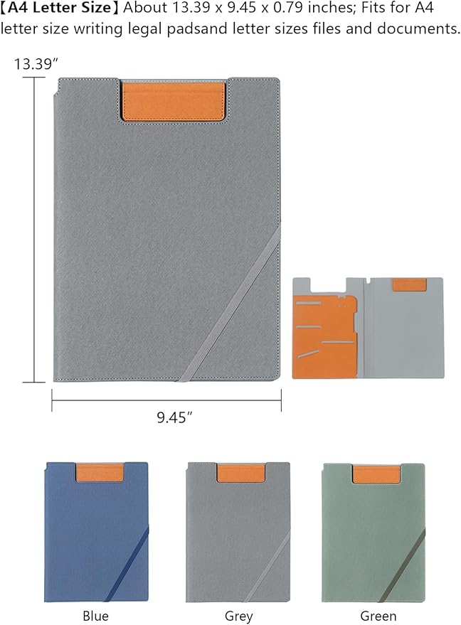 A4 Leather Padfolio Clipboard Folder, Leather Portfolio for Men and Women, Business Portfolio Binder, Business Card Holder Reciept Pocket A4 File& Document Sleeve, Notepad Clipboard