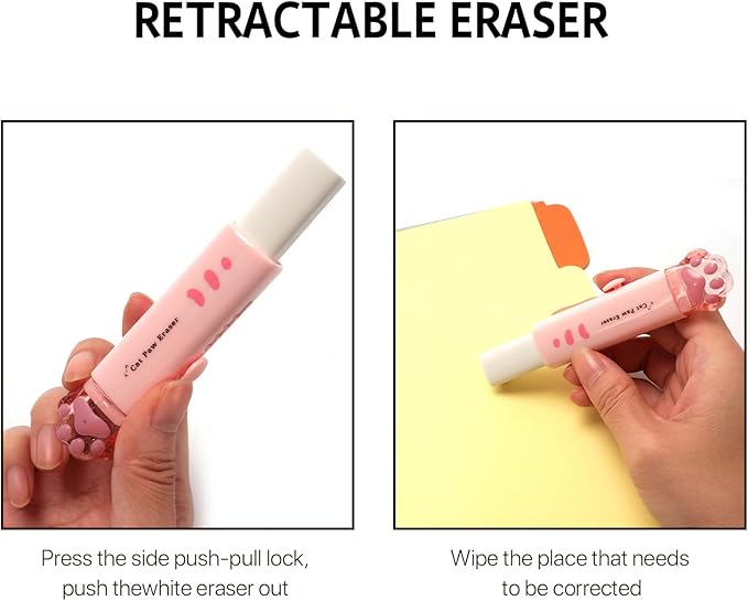 9 Pcs Cute Cat Paw Stationery Set Pencil Sharpener Retractable Eraser Correction Tape Sticky Notes Ruler Mini Scissors Utility Cutter School Office Supplies (Pink1)