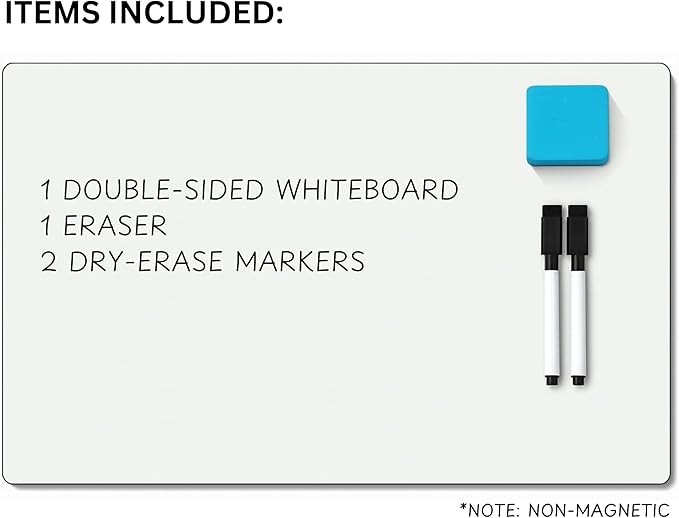 12x20 Dry Erase Whiteboard, Double Sided, for Exams, School, Home, Office - 2 Markers and 1 Eraser Included