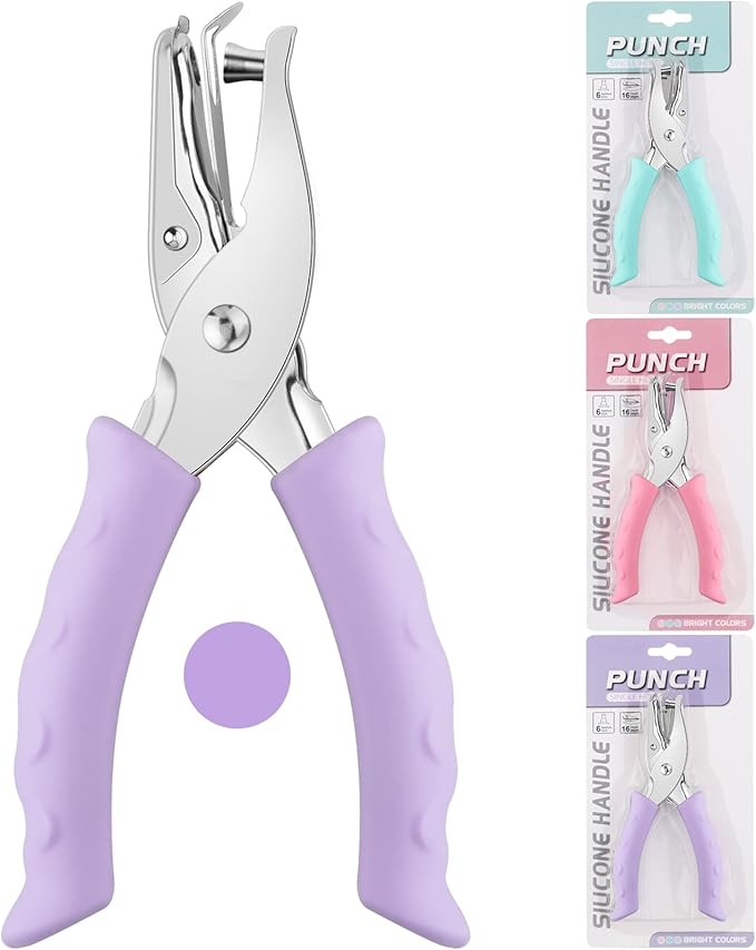 NEBURORA Green Mini Effortless Desktop Staplers with 400 Standard Staples Bundle Purple Single Hole Puncher Metal with Soft-Handled