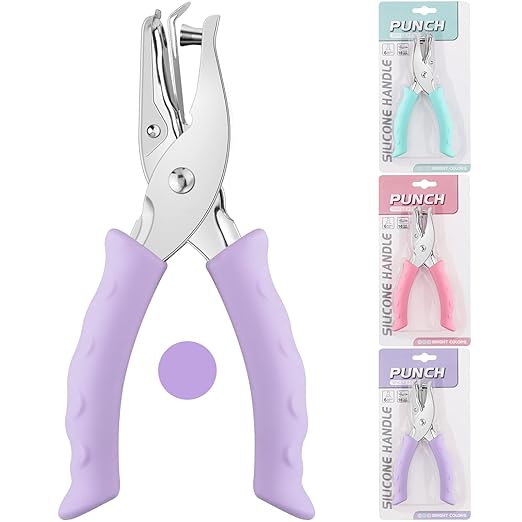 NEBURORA Purple Single Hole Puncher Metal with Soft-Handled Bundle Blue Mini Effortless Desktop Staplers with 400 Standard Staples