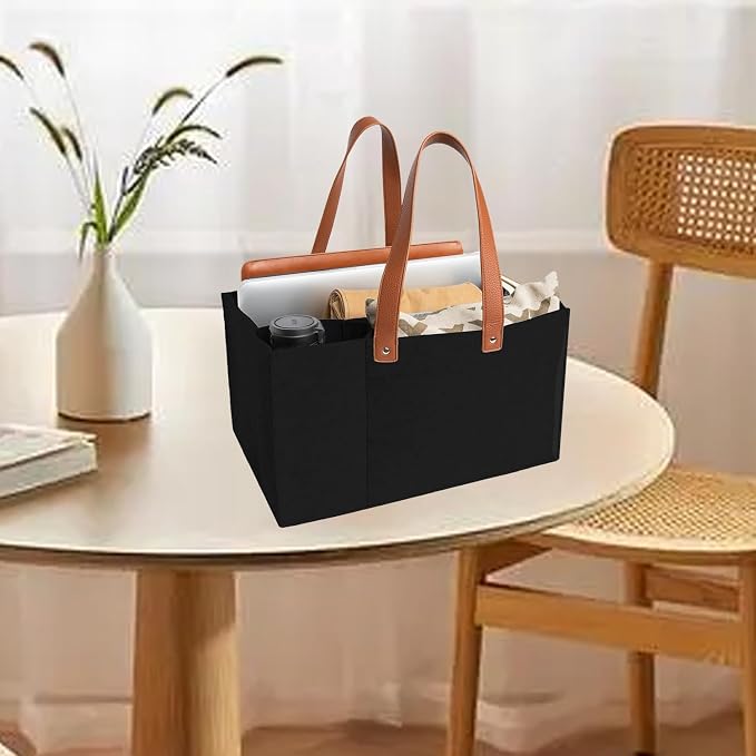 Tote Bag Organizer Insert, Bag Organizer for Totes, Portable File Organizer, Handbag Organizer, Fit for School, Office, Arts and Crafts, Storage Totes with 5 Individual Interior Partitions (Black)