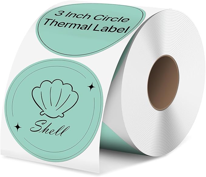 iEager 3 Inch Circle Thermal Sticker Labels, Self-Adhesive Round Direct Thermal Label, Multi-Purpose Roll Thermal Stickers, 500 Labels, Green
