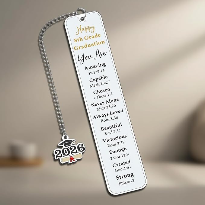 8th Grade Graduation Bookmarks, Christian Graduation Gifts for Her Him, Graduation Bookmark for 8th Grade Middle School Grad Gifts for Women Men, Class of 2026 Decorations