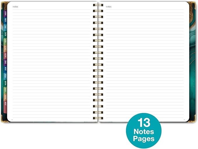 HARDCOVER Academic Year 2026-2027 Planner: 14 Months (May 2026 Through June 2027) 8.5"x 11" Daily Weekly Monthly Planner Yearly Agenda. Bookmark, Pocket Folder and Sticky Note Set (Teal Gold Marble)