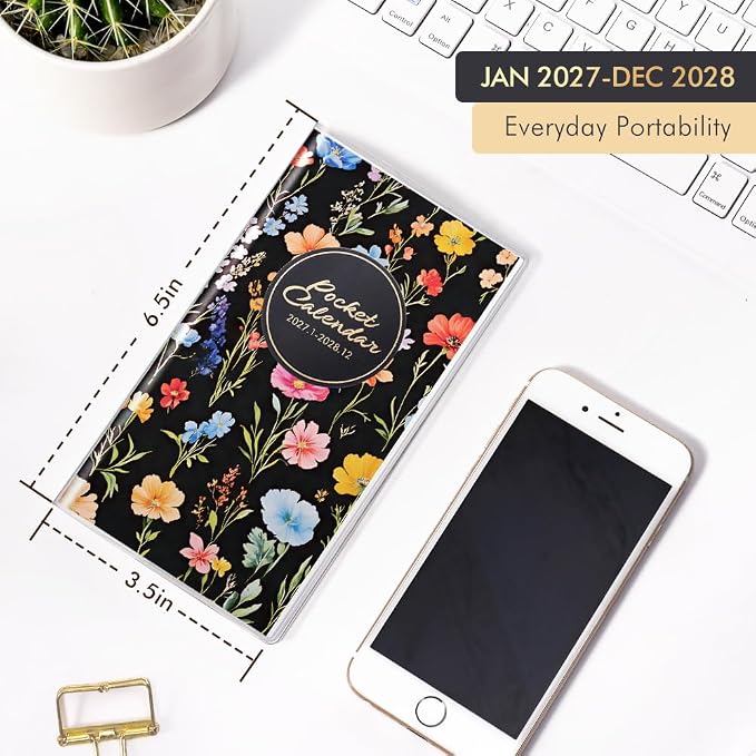 Pocket Calendar 2027-2028 for Purse, Small Pocket Planner 2027-2028 for Purse 3.5×6.5In, 24 Month Organizer from Jan 2027- Dec 2028 Mini Planner with Pvc Cover for Organizing & Planning
