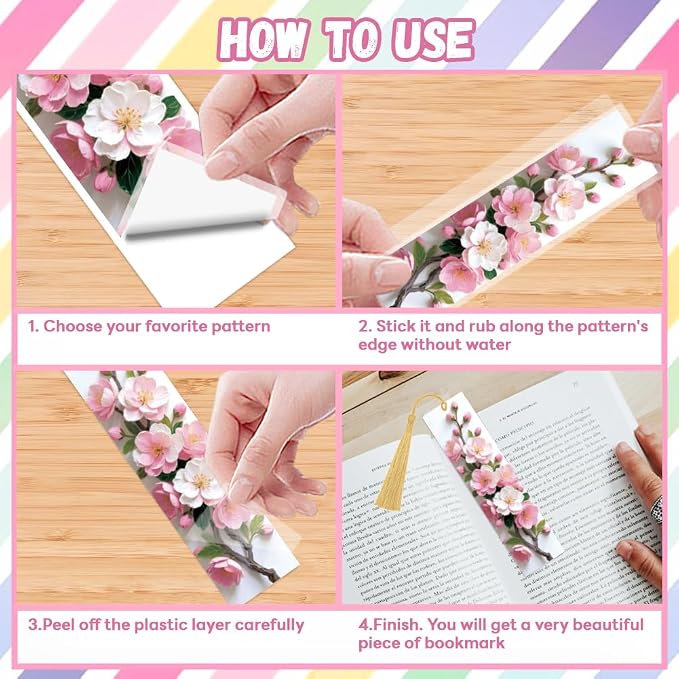 Peacoblue 30pcs UV DTF Bookmarks Transfer Stickers Wraps 3D Flowers for Women Men Reading, Waterproof Bookmarkers Decal(No Blank Bookmarks) for Acrylic Plastic Metal Blank Bookmark