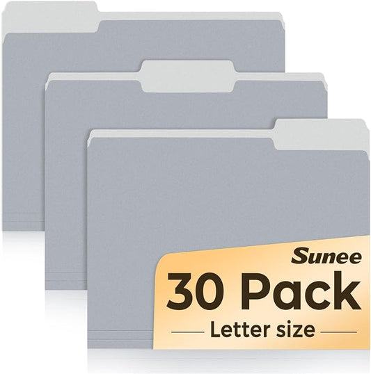 SUNEE File Folders, 30 Pack Manilla Folders 8.5 x 11, Colored File Folders Home Office School Supplies for Documents Files Paper, Gray