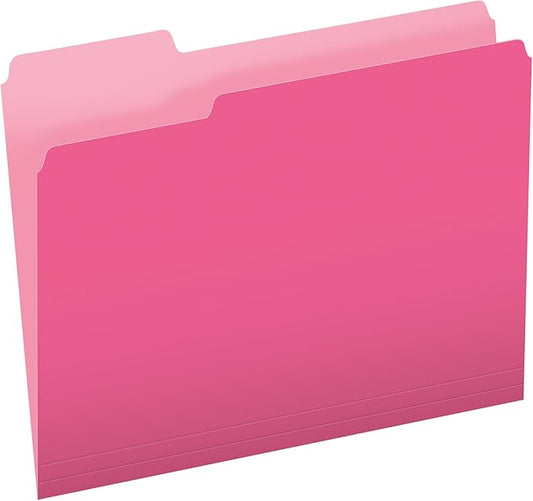 Pendaflex Pink File Folders, 100 Pack, Letter Size (8.5" x 11"), Durable Pink Folders, 3 Tabs for Easy Labeling, Colorful School, Office & Home Document Organization