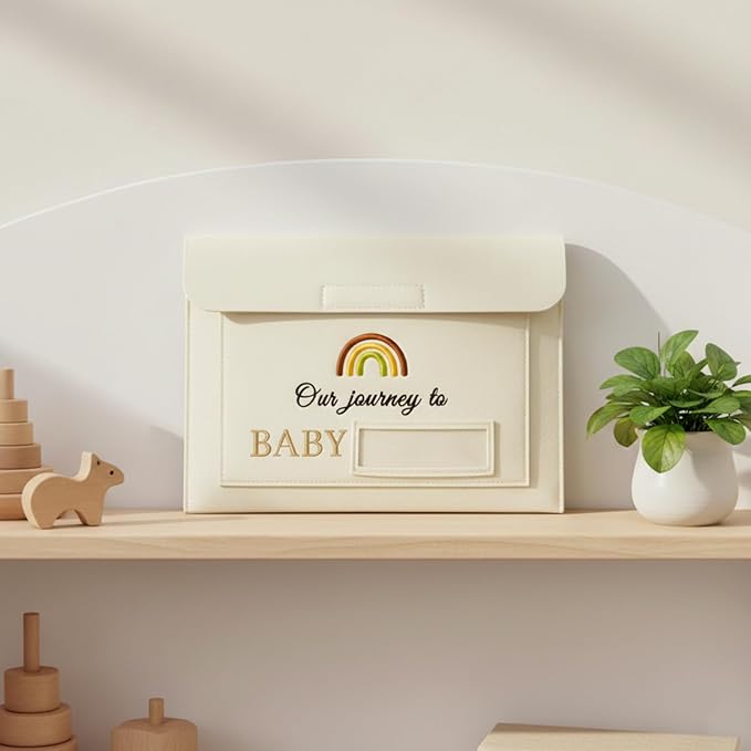 Our Journey to Baby Felt Document Organizer – IVF Gift for Women, Baby Keepsake Folder for Fertility Journey, Pregnancy Paper Storage Pouch with Name Card Slot, A4 File Holder for New Mom Memories