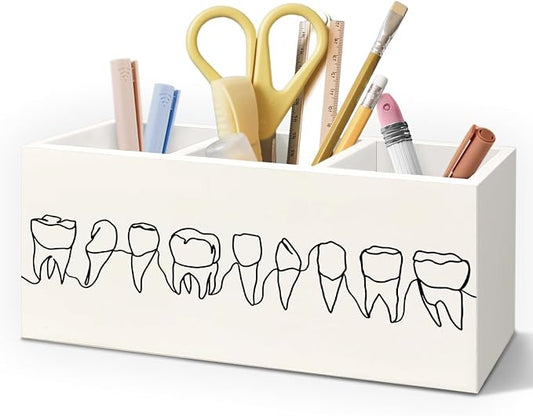 Dentist Gifts Pen Pencil Holder for Desk, Dental Office Decor, Dental Hygienist Gifts Wooden Box Decorative Sign for Dentist Office Clinic Hospital Desk Tabletop Decor
