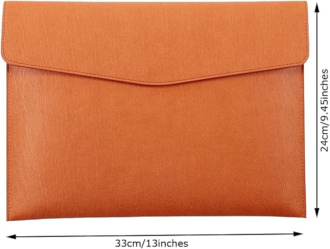 PU Leather A4 File Folder Document Holder Waterproof Portfolio Envelope Folder Case with Snap Closure Brown