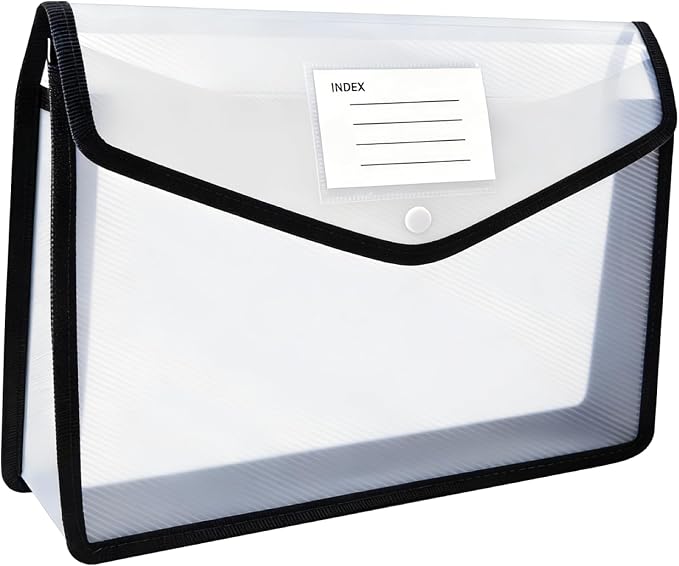 Plastic Expanding File Folder, Folders for Documents, Transparent Envelopes with Elastic Closure, File Folder Organizer Holder, Large Capacity, Fit Letter/A4 Size (Black-1Pcs)