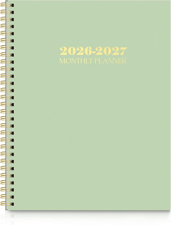 SKYDUE Monthly Planner 2026-2027, 24 Months Calendar Planner 2026-2027, 7.5" x 10" B5 Planner, Twin-wire Spiral Bound, Durable Waterproof Cover, Thick No-Bleed Paper, Green