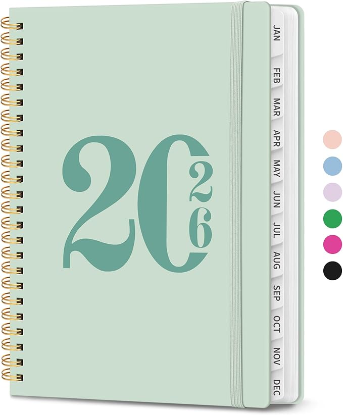 2026 Planner, Weekly and Monthly Calender Planner, Jan 2026 to Dec 2026, Hardcover 2026 Calendar Book with Tabs & Inner Pocket, Office Home School Supplies for Women & Men - A5 (6.3" x 8.5"), Mint