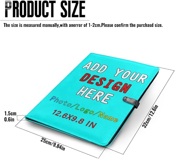 Professional Padfolio with Clipboard, Business Resume Portfolio Folder, Leather Notepad Portfolio Organizer with Logo Text Picture, Cyan