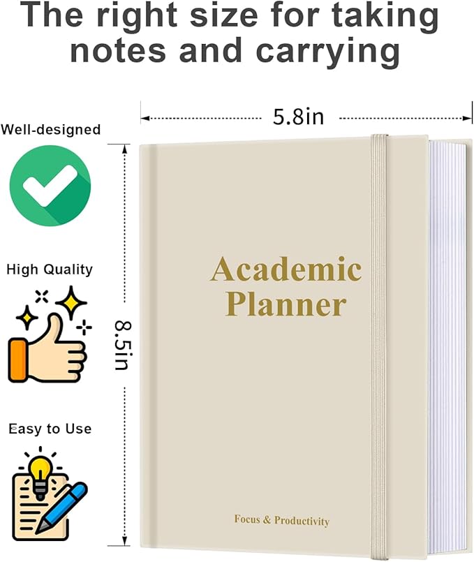 Academic Planner for 2026-2027 or Anytime – 5.8" x 8.5" Undated Weekly Student Planner For Homeschool, High School, College & Nursing Students, 200 Pages, Beige