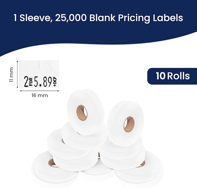 Perco White Pricing Labels for Monarch 1130 Price Gun - 1 Sleeve, 25,000 Blank Marking Labels - with Ink Roll Included