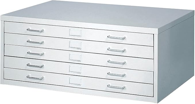 Safco Products 4969LG Facil Steel Flat File, 5 Drawer Metal Cabinet, Small (Optional Base Sold Separately), Light Gray