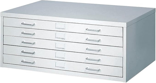 Safco Products 4969LG Facil Steel Flat File, 5 Drawer Metal Cabinet, Small (Optional Base Sold Separately), Light Gray