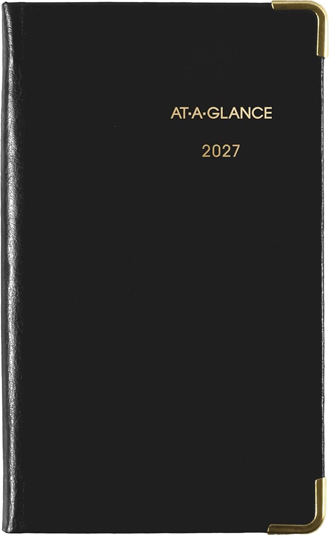 AT-A-GLANCE 2027 Planner, Weekly & Monthly, 3" x 5", Pocket Size Fine Diary, Faux Leather Hardcover, Black (7011110527)