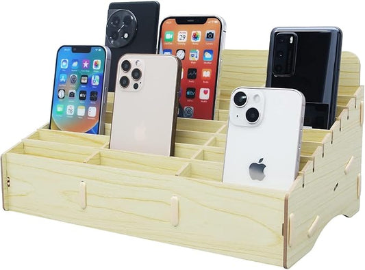 HengTianMei 24 Grids Cell Phone Holder Classroom Pocket Chart Organizer,Wooden Storage Box Phone Calculator Holder for Classroom Office School