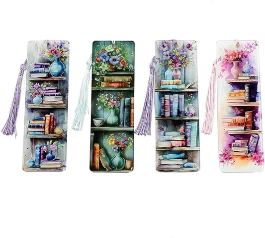 Colorful Art Flower Bookshelf Bookmark - Romantic Artsy Vibe Bookmarks, Perfect Reading Gift for Book Lovers, Bookworms and Friends (4PC Flower)