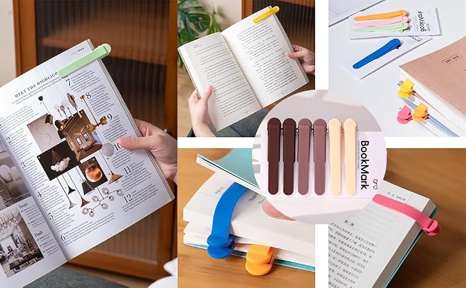 6Pcs Automatic Bookmark, Book Marks for Reading Women Men Kids, Silicone Bookmarks for Women, Unique Book Markers for Reading, Bookmarks Clip Page Holder Accessories for Book Lovers