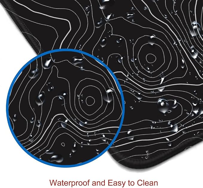 Gaming Mouse Pad, Large Topographic Mouse Pads for Desk, Non-Slip Rubber Base Mousepad, Keyboard Mouse Mat, Desk Pad with Stitched Edges, 31.5x11.8inch, Black Geographic Lines