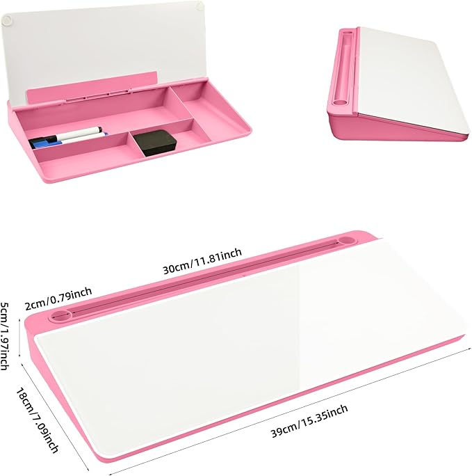 Desktop Whiteboard, Glass Dry Erase Board, Desk Board Buddy,Computer Keyboard Stand,Desk Whiteboard Organizer for Home,Office,School Supplies (Pink)