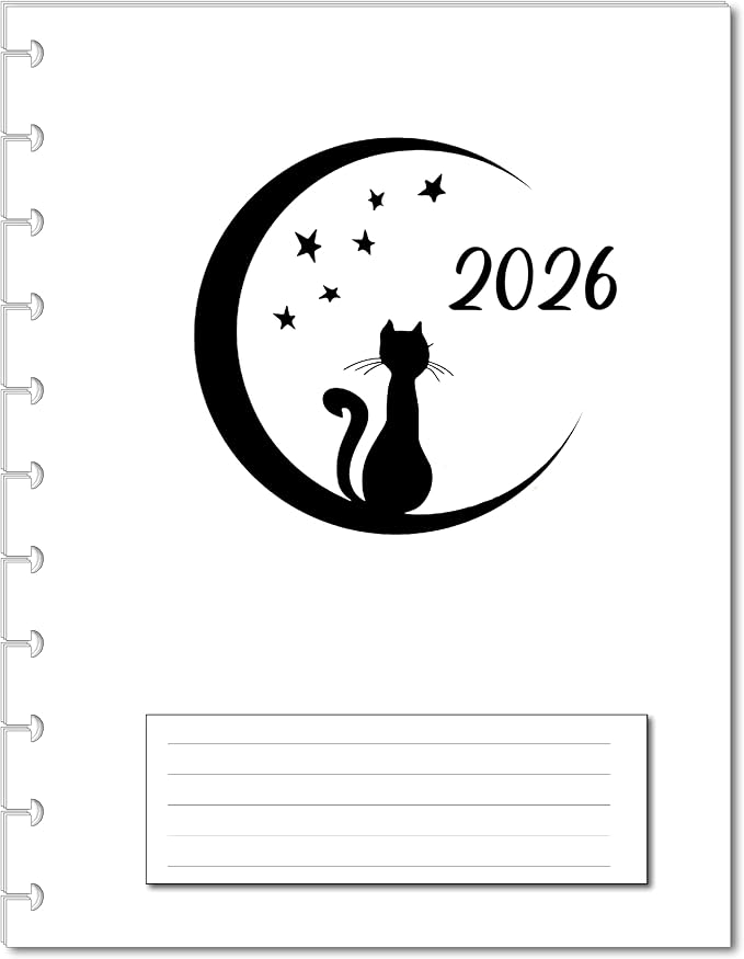 2026 Monthly Planner Calendar Refills for 7,8,9,11 Disc Mini, Classic, Skinny, Junior, Big size Discbound, Happy Planners, Loose-Leaf Inserts, 12 Month (11 Disc Letter, Cat)