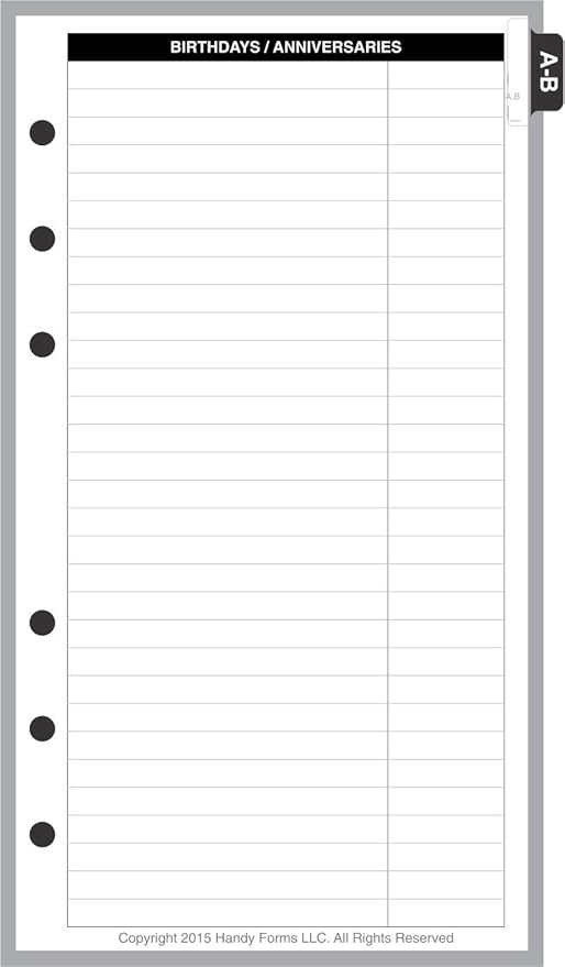 Personal Size Name & Address Refill, Sized and Punched for Filofax Personal Notebook (3.7" x 6.75")