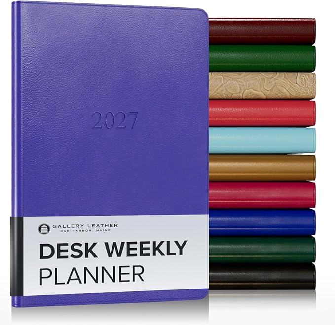 Gallery Leather Desk Weekly Monthly Planner 2027, Elegantly Bound Calendar Planner and Notebook with Stylish Gold-Gilded Page Edges, 12 Months - Caribbean Hibiscus - 8x5.5"